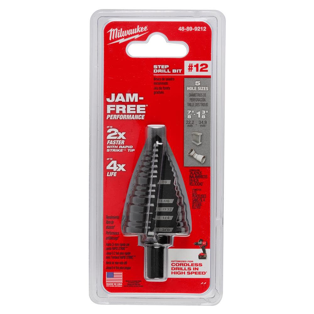 Milwaukee #12 Step Drill Bit 7/8 in. to 1-3/8 in. 48-89-9212 - Acme Tools