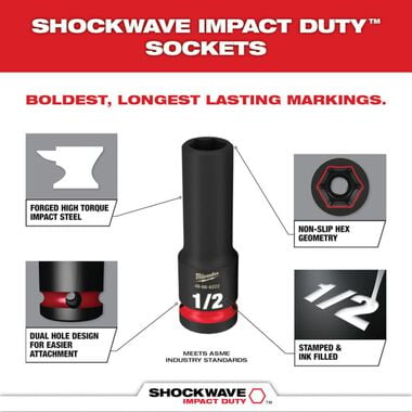 Milwaukee SHOCKWAVE Impact Duty 1/2 Inch Deep SAE 6 Point Socket Set 18pc, large image number 4
