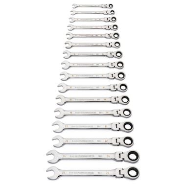 GEARWRENCH 16 Pc 90T 12 Point Flex Head Ratcheting Combination Metric Wrench Set, large image number 2