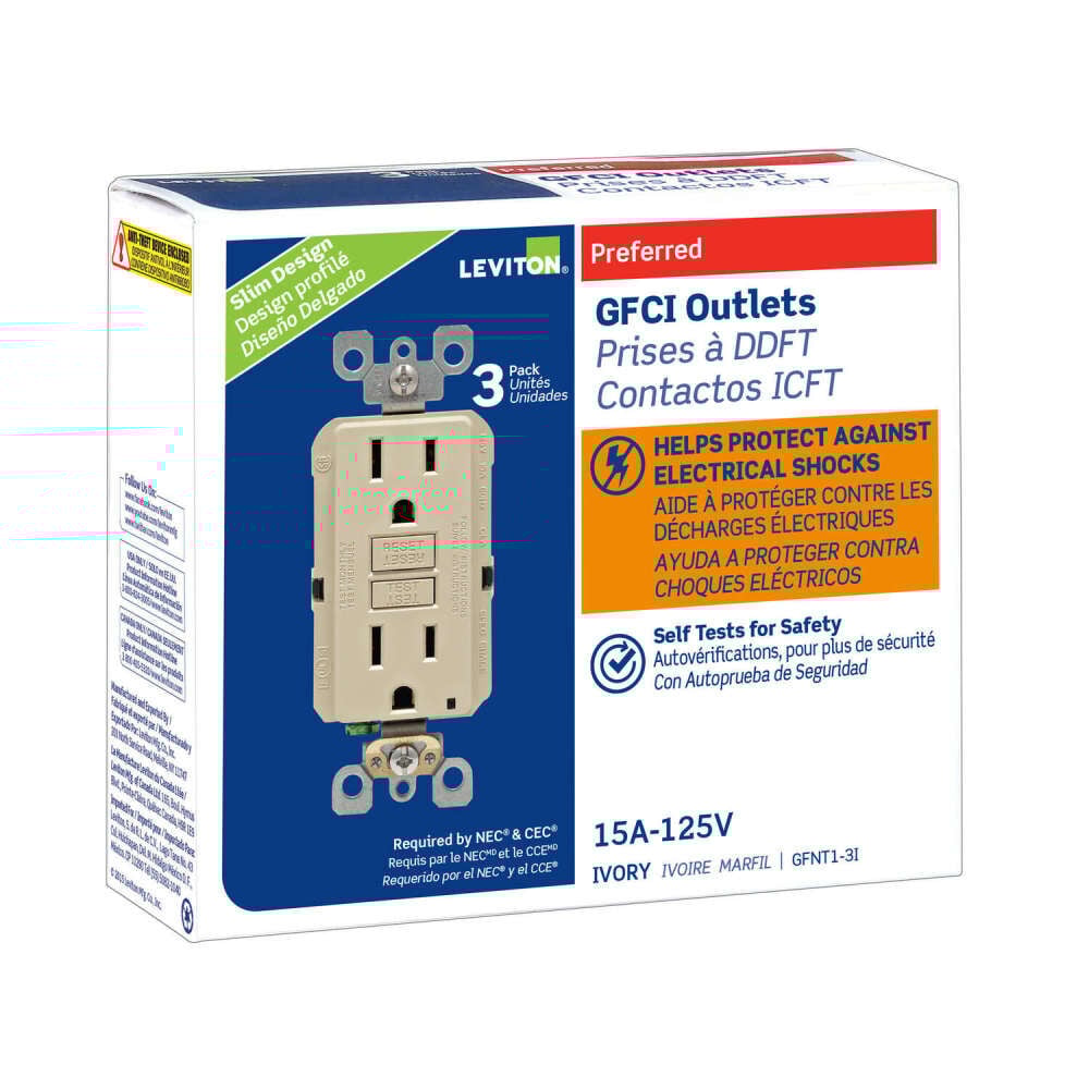 Leviton SmartlockPro GFCI Outlet 15A 125V Duplex Ivory NEMA 5-15R 3 Pack – 3532769
