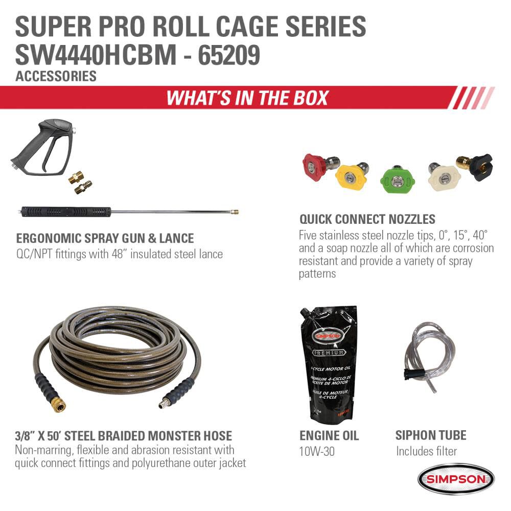 Simpson SuperPro Roll Cage 4400 PSI 4.0 GPM Gas Powered Cold Water Belt Drive Pressure Washer with 5 Spray Tips, large image number 13