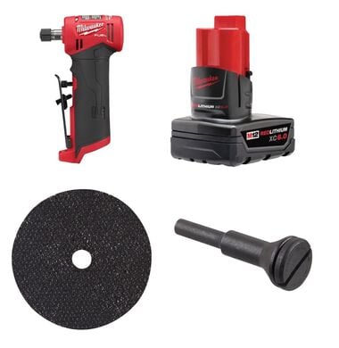 Milwaukee M12 Die Grinder, XC6.0 Battery, Cut Off Wheel, Wheel Arbor Bundle