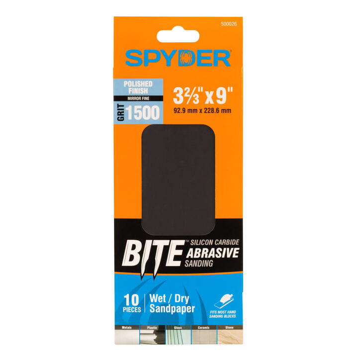 Spyder 10-Sheets Silicon Carbide 1500 Grit Sandpaper, 9 x 3-2/3 Inch