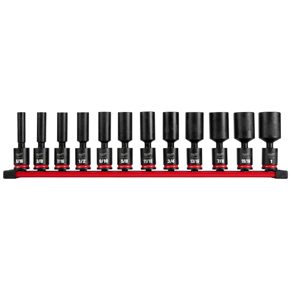 Milwaukee SHOCKWAVE Impact Duty 3/8 Inch Drive SAE Deep Swivel Socket Set 12 Pieces - 49-66-7104