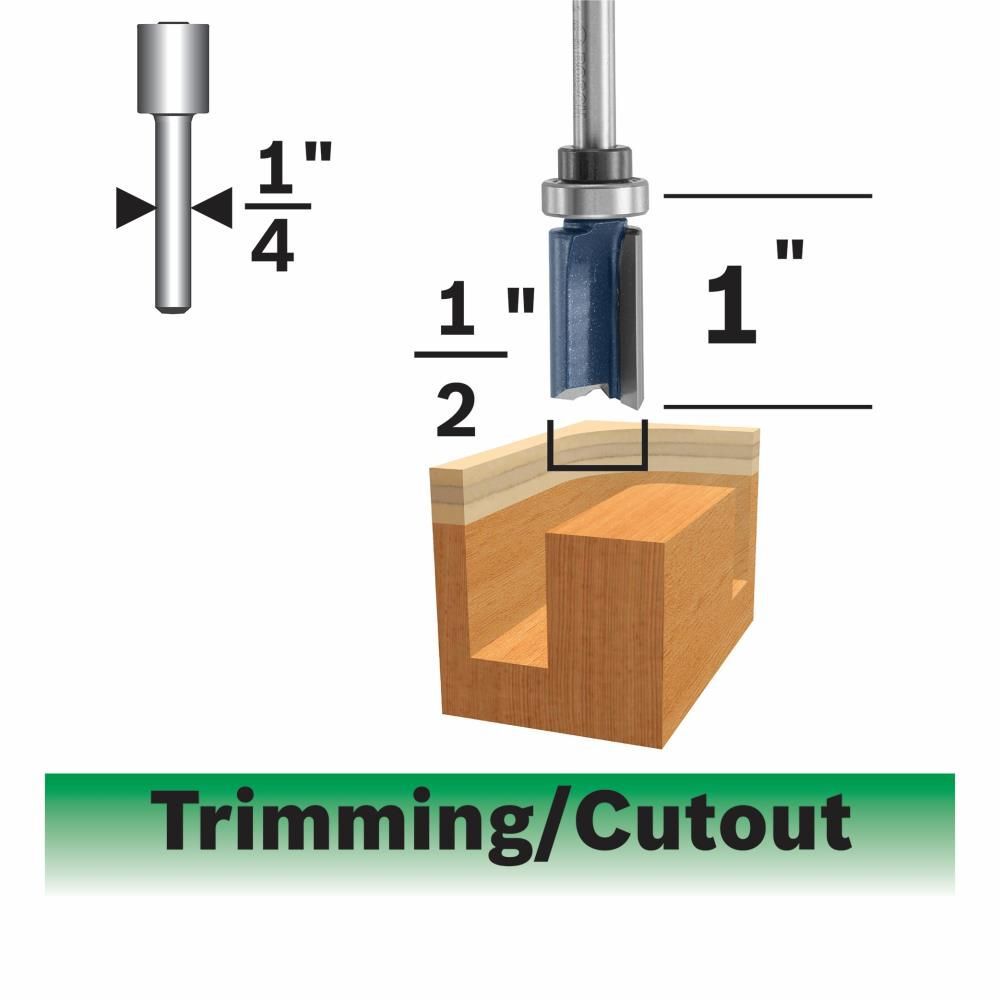 Bosch 1/2in x 1in Carbide Tipped Double Flute Top Bearing Straight Trim Router Bit, large image number 1
