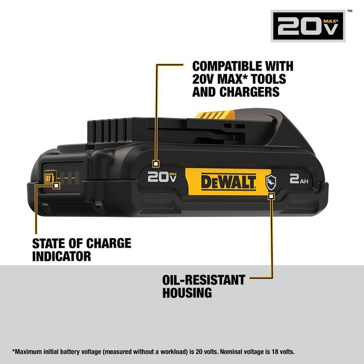 DEWALT 20V MAX 20V 2Ah Lithium Ion Power Tool Battery Pack with Fuel Indicator, large image number 1