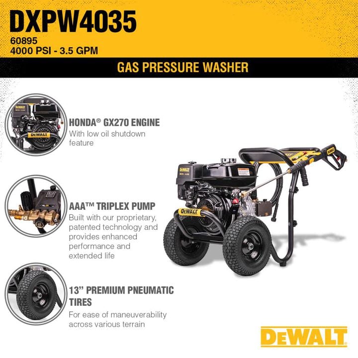 DEWALT 4000 PSI 3.5 GPM Gas Powered Cold Water Pressure Washer with 5 Quick Connect Spray Nozzles, large image number 6