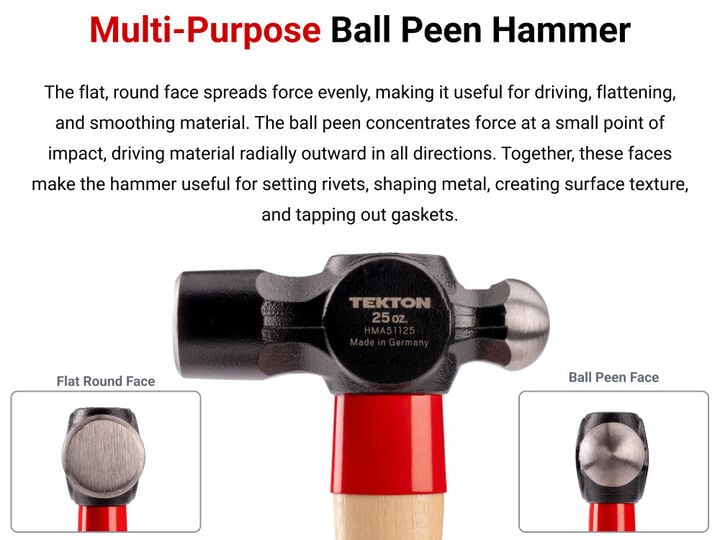 Tekton Ball Peen Hammer Set, 12 Oz, 16 Oz, 25 Oz, 3 Pieces, large image number 2