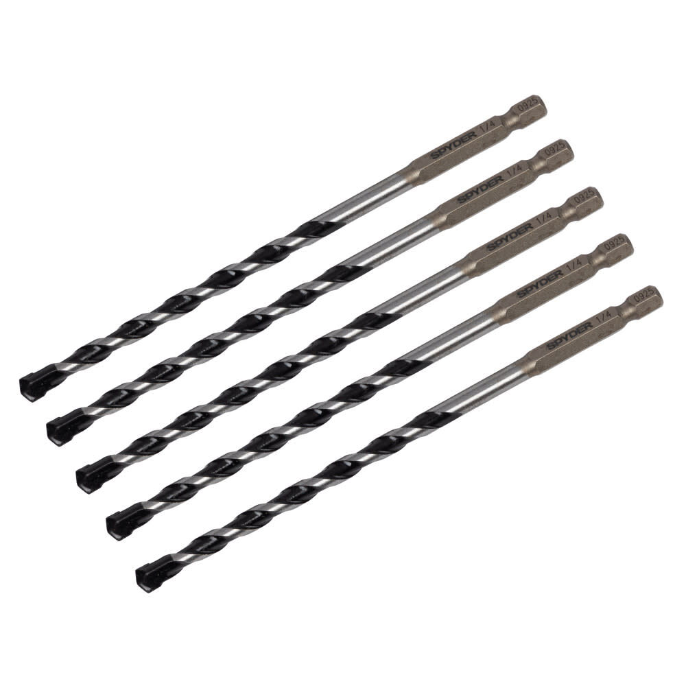 Spyder 1/4 Inch x 6 Inch Impact Shank Hammer Drill Bit, 5 Pieces - 950063