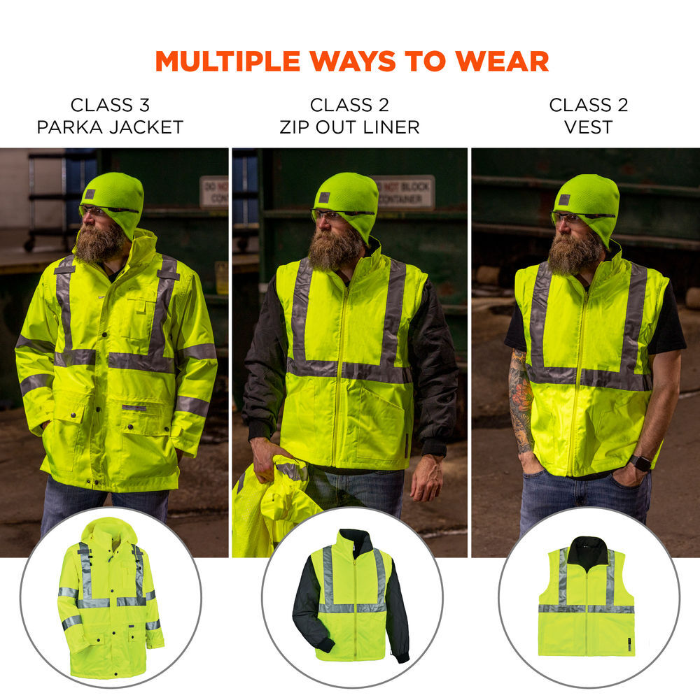 Ergodyne 4-in-1 Hi-Vis Winter Jacket Parka, Small, large image number 3