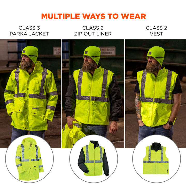 Ergodyne 4-in-1 Hi-Vis Winter Jacket Parka, Small, large image number 2