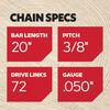 Oregon 72EXL 20 Inch x 3/8 Inch x 0.05 Inch 72 DL Replacement Saw Chain, small image number 5