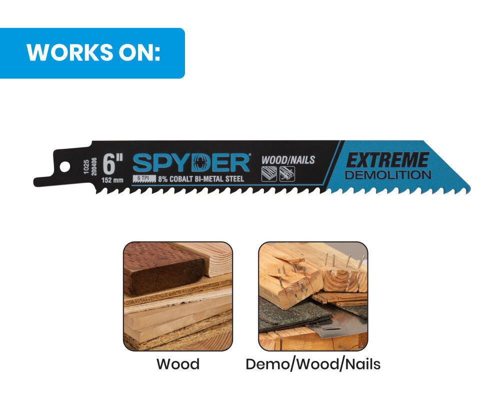 Spyder 6 Inch 6 TPI Bi-Metal Demolition Reciprocating Saw Blade, large image number 5