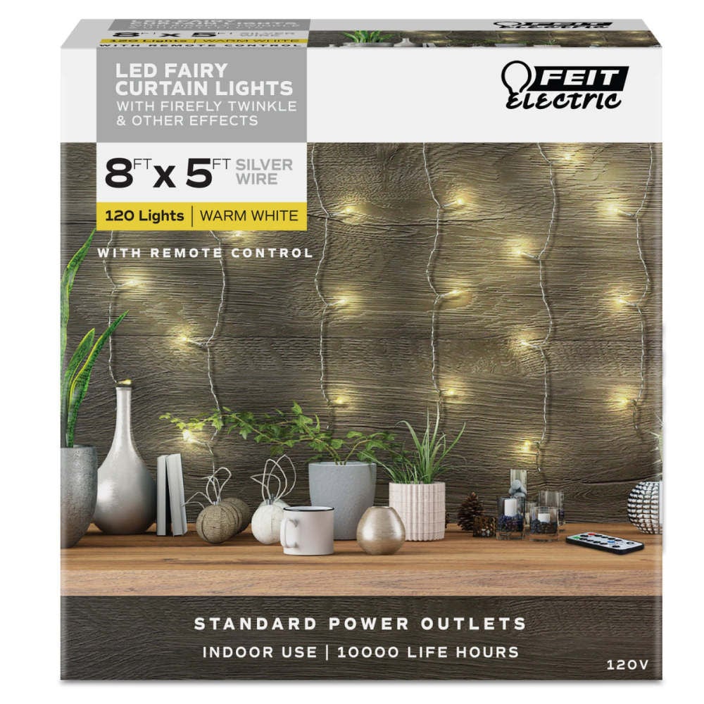 Feit Electric 8 Ft. 2.7W LED Fairy String 120 Light Curtain with Remote Warm White – 3010239