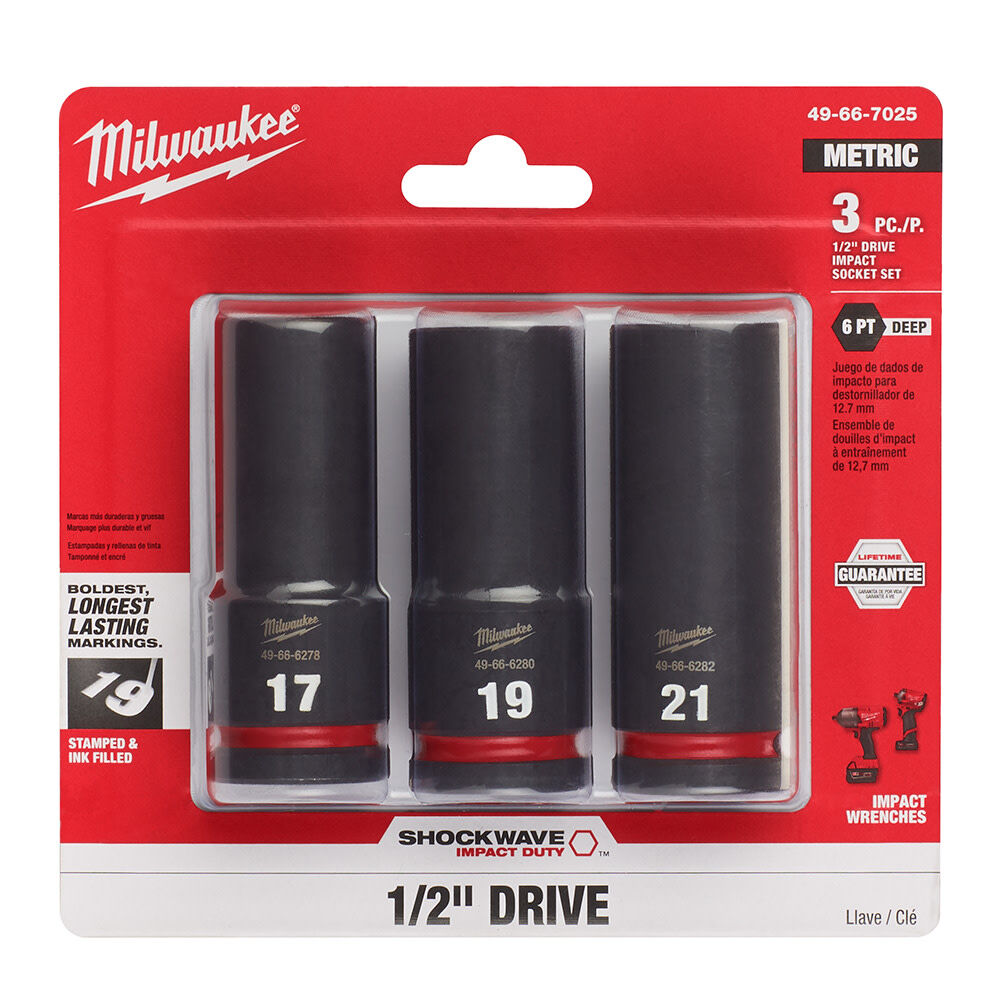 Milwaukee Impact Socket 1/2in Drive Metric 6 Point 3pc, large image number 2