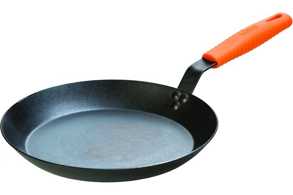 Lodge Cast Iron 12 Inch Black Carbon Steel Fry Pan with Handle Holder – CRS12HH61