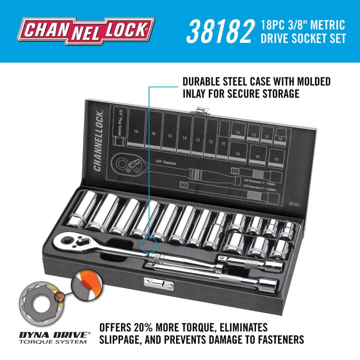 Channellock 3/8 Inch Drive Metric Socket Set 18 Pieces, large image number 4