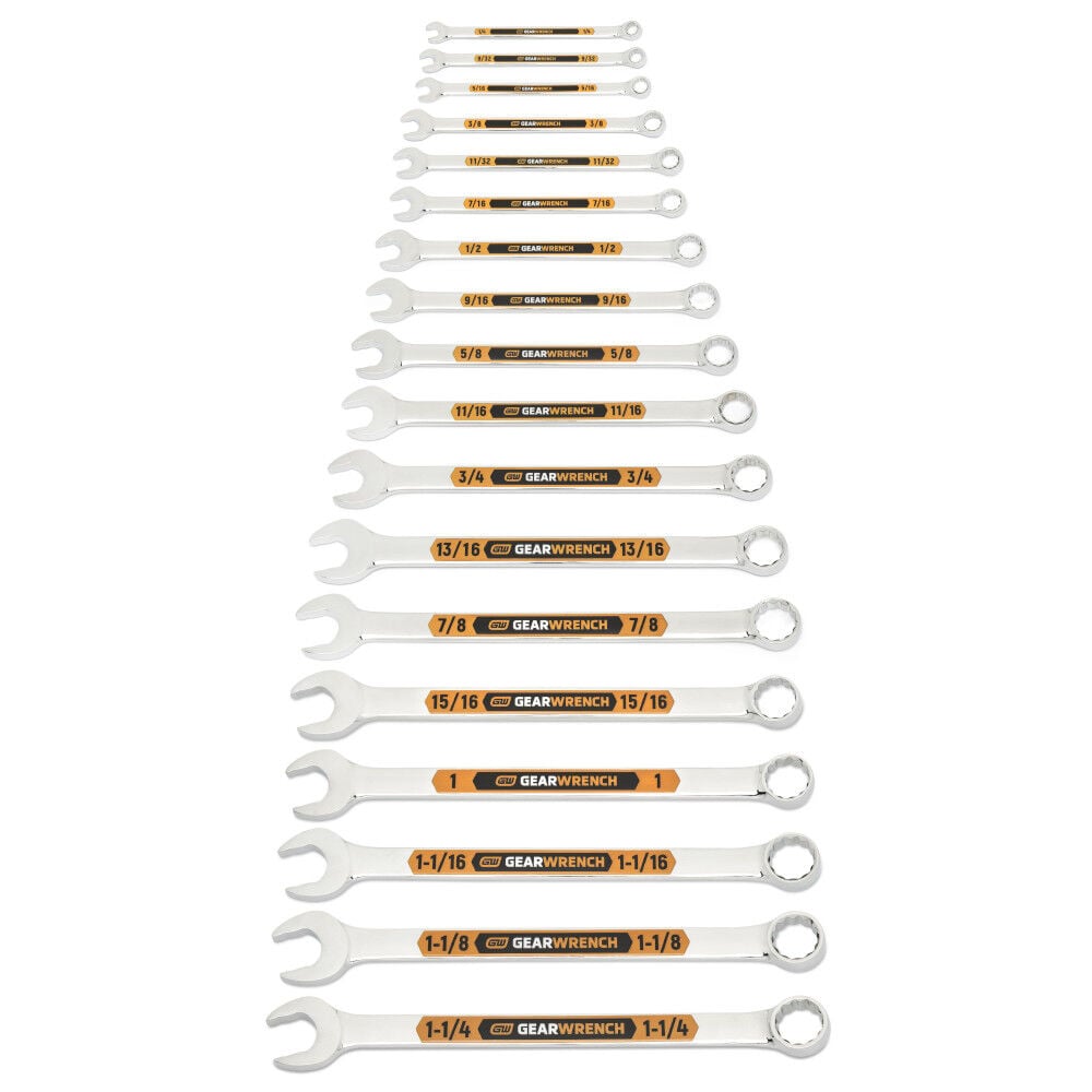 GEARWRENCH 18 Pieces 12 Point SAE Hi-Viz Long Pattern Combo Wrench Set, large image number 1