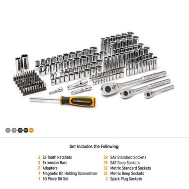 GEARWRENCH 115 Pc. 1/4, 3/8 Dr. SAE/MM Mechanics Hand Tool Racing Set, large image number 6