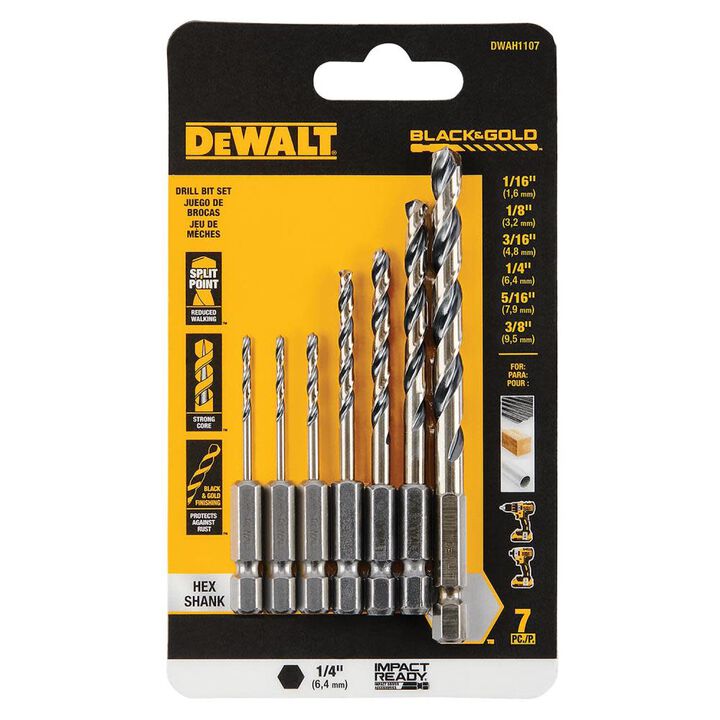 DEWALT BLACK & GOLD Impact Ready Metal Drill Bit Set 7pc