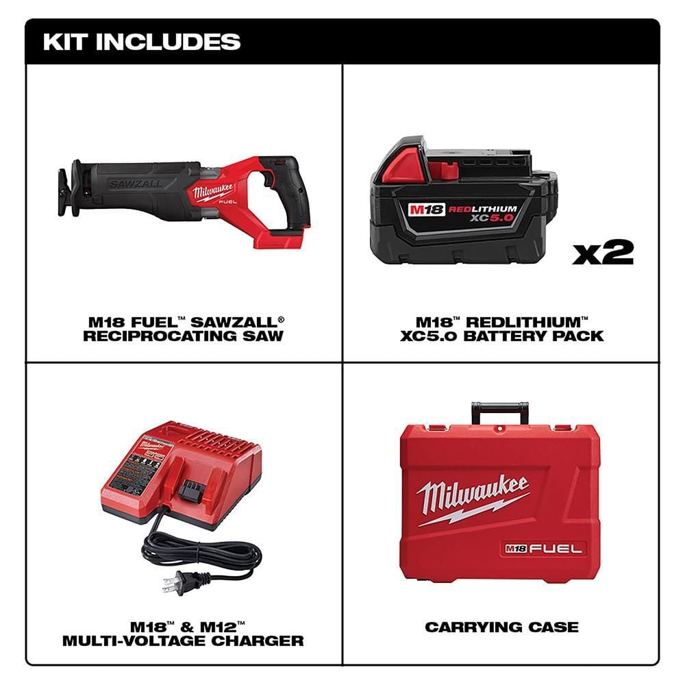 Milwaukee M18 FUEL SAWZALL Reciprocating Saw - 2 Battery XC5.0 Kit, large image number 2