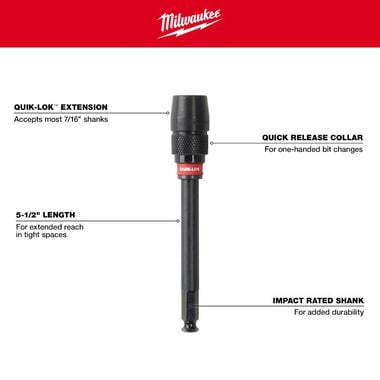 Milwaukee 5-1/2 in. x 7/16 in. Universal Quik-Lok Extension, large image number 2