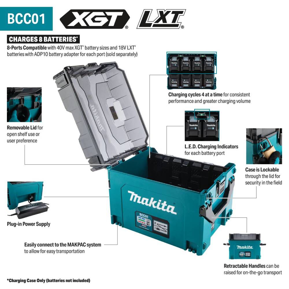 Makita 40V max XGT and 18V LXT 8 Port Charging Case, large image number 2
