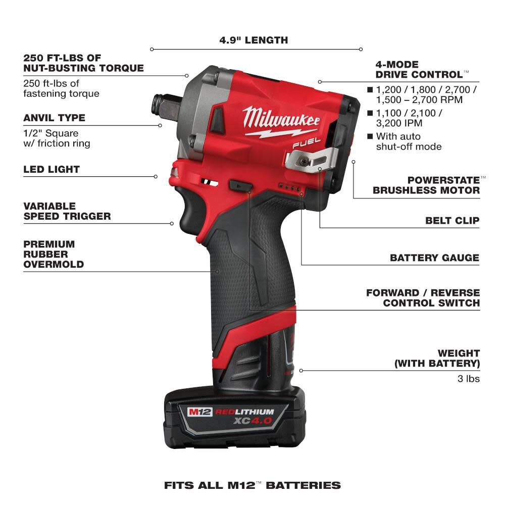 Milwaukee M12 Fuel Stubby 1 2 In Impact Wrench Kit 2555 22 Simolary simolary.com 12