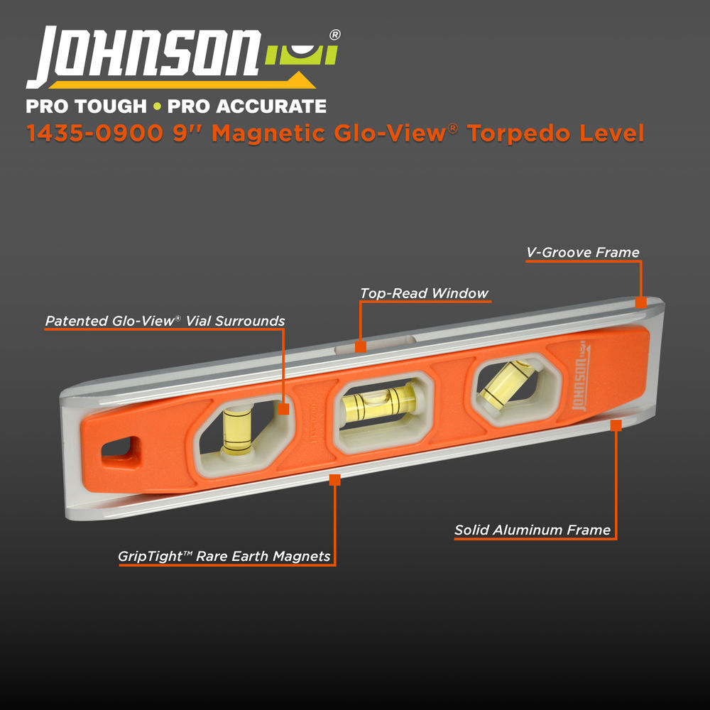 Johnson Level 9in Magnetic Glo-View Torpedo Level, large image number 6