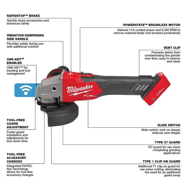 Milwaukee M18 FUEL 4 1/2inch / 5inch Braking Grinder (Bare Tool), large image number 2