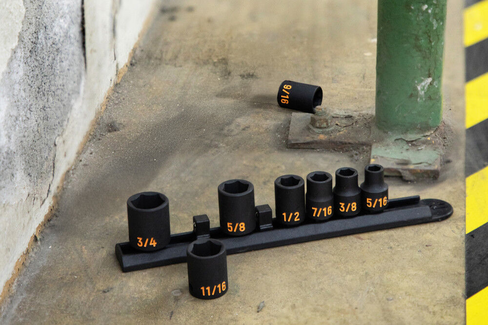 GEARWRENCH 3/8 Inch Drive 6 Point SAE Hi-Viz Impact Socket Set 8 Pieces, large image number 5