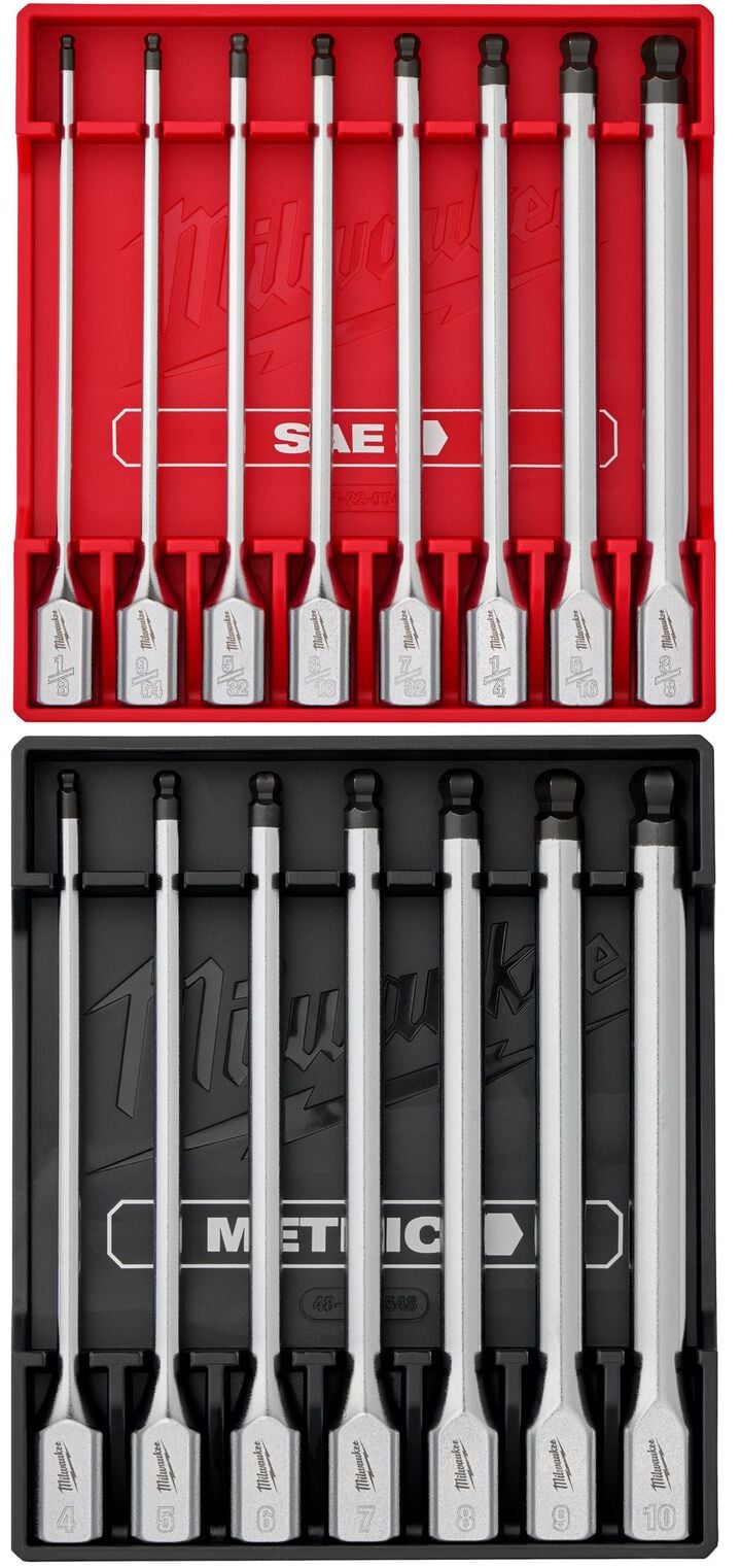 Milwaukee 3/8 Inch Drive Metric Long Ball End Hex Bit Socket Set and 3/8 Inch Drive SAE Long Ball End Hex Bit Socket Set Bundle 15 Pieces