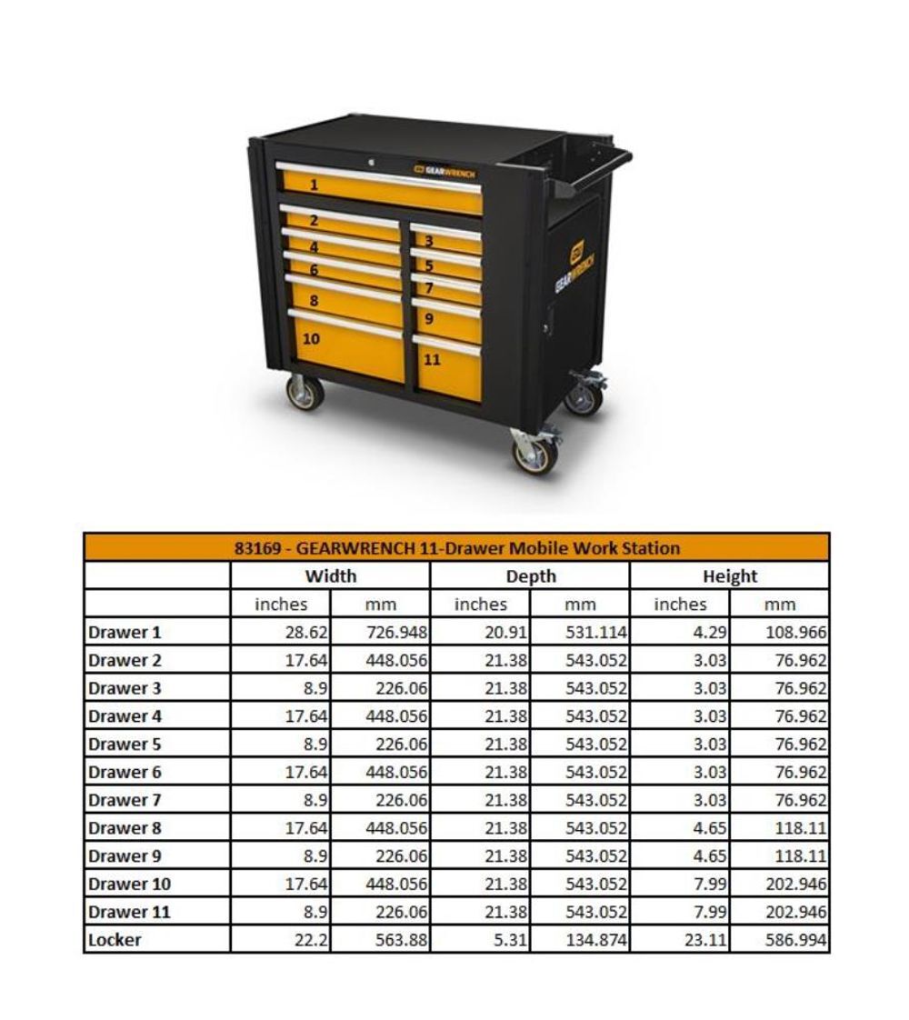 GEARWRENCH 42in INDUSTRIAL MOBILE WORK STATION WITH 11 DRAWERS, large image number 14