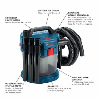 Bosch 18 V 2.6-Gallon Wet/Dry Vacuum Cleaner with HEPA Filter (Bare Tool), large image number 1