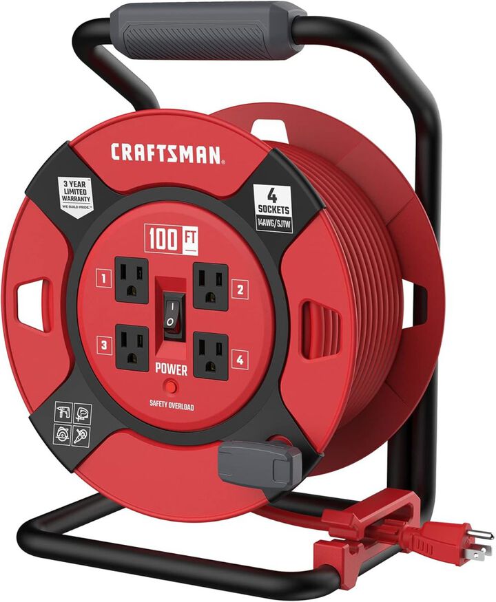 CRAFTSMAN 100 Foot Retractable Extension Cord Reel with 4 Outlets