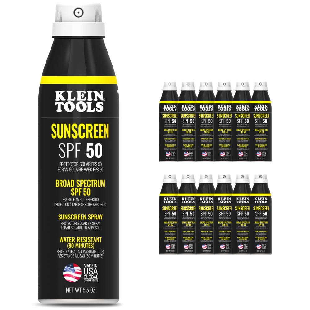 Klein Tools Sunscreen Spray, Broad Spectrum SPF 50, 12 Pack – SPF50SPY55
