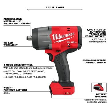 Milwaukee M18 FUEL 1/2 in High Torque Impact Wrench with Friction Ring (Bare Tool), large image number 3