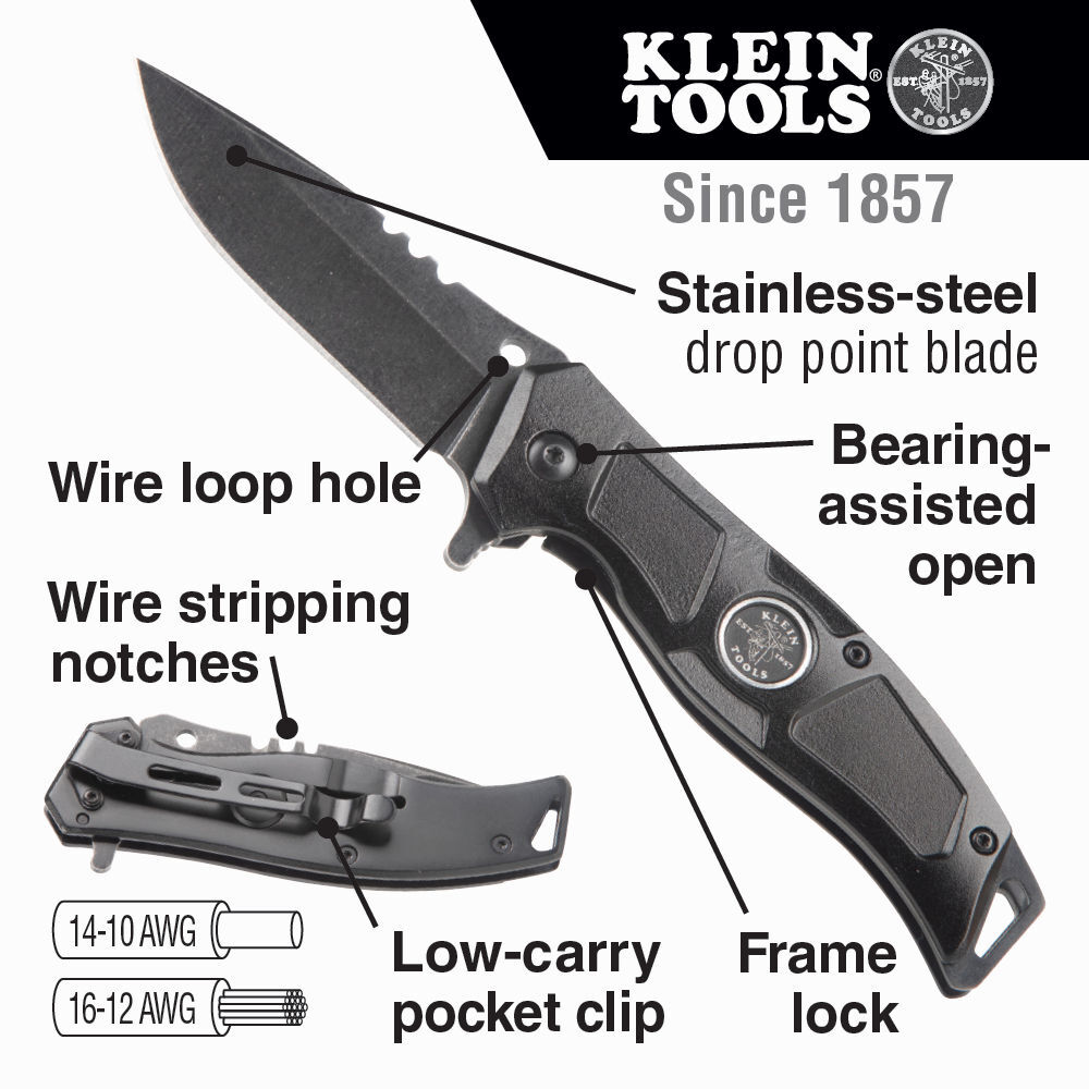 Klein Tools Electricians Bearing-Assisted Folding Pocket Knife, large image number 2