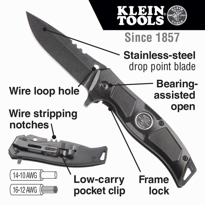 Klein Tools Electricians Bearing-Assisted Folding Pocket Knife, large image number 1