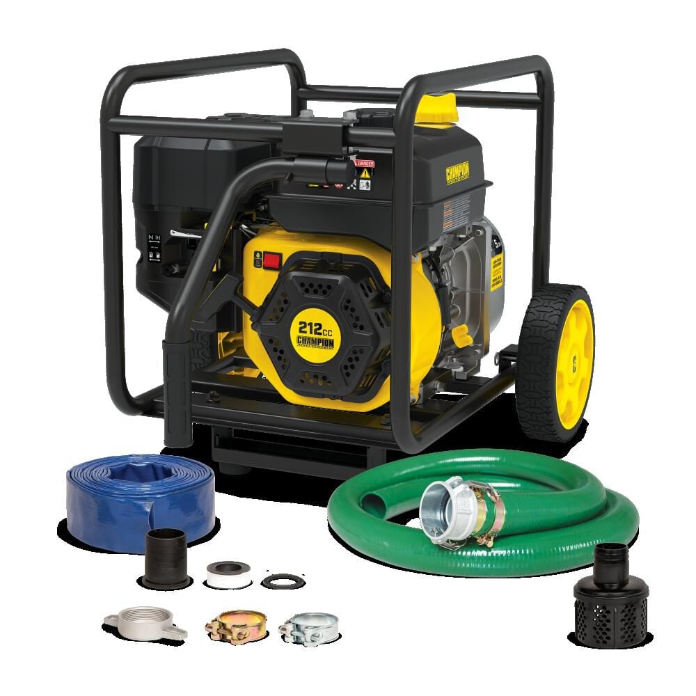 Champion Power Equipment 2-Inch Gas-Powered Semi-Trash Water Transfer Pump with Hose and Wheel Kit – 201559
