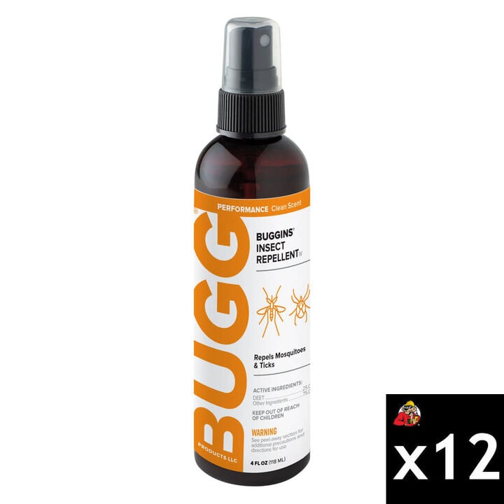 Buggins 4 Oz Pump Spray Performance Insect Repellent IV with 25 Percent Deet, 12 Pieces