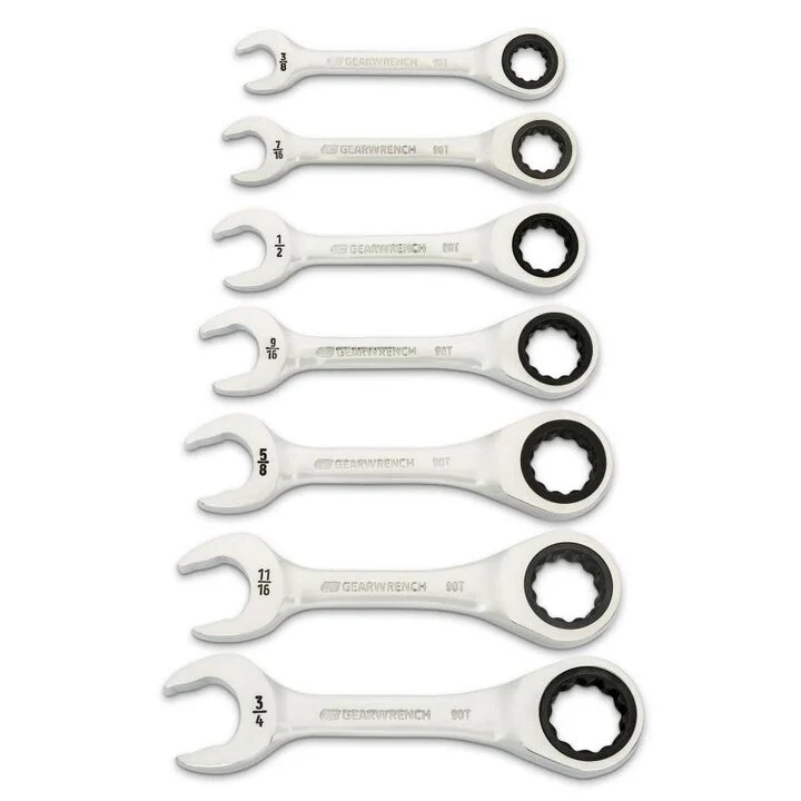 GEARWRENCH 90-Tooth 12 Point SAE Stubby Ratcheting Combination Wrench Set 7pc, large image number 0