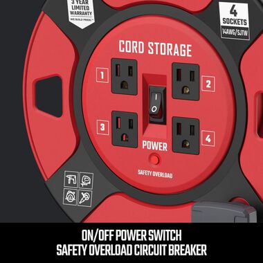 CRAFTSMAN 1 Foot Retractable Extension Cord Reel with 4 Outlets, large image number 5