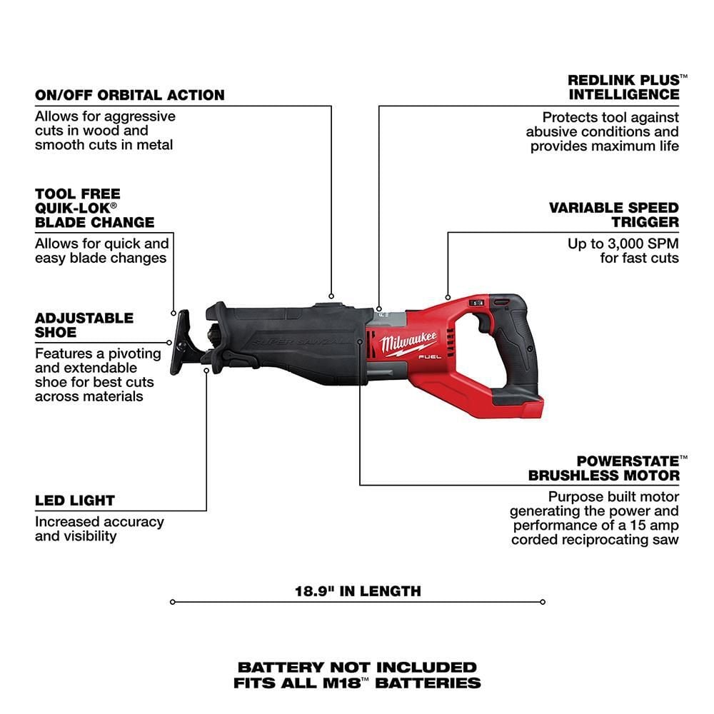 Milwaukee M18 FUEL SUPER SAWZALL (Bare Tool), large image number 6