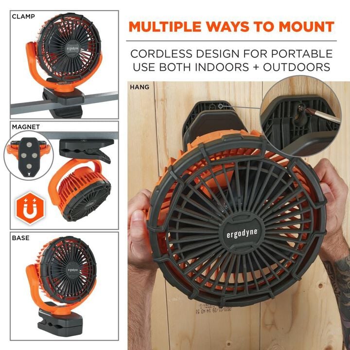 Ergodyne Chill-Its 6090 Orange Rechargeable Portable Jobsite Fan, large image number 3