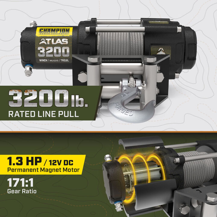 Champion Power Equipment ATLAS 3200 lb ATV/UTV Steel Cable Winch Kit, large image number 5