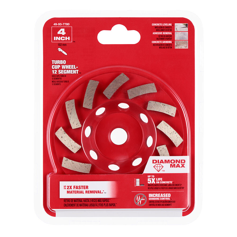 Milwaukee DIAMOND MAX 4 Inch Single Row Segmented Turbo Rim Diamond Cup Wheel for Concrete Grinding, large image number 6