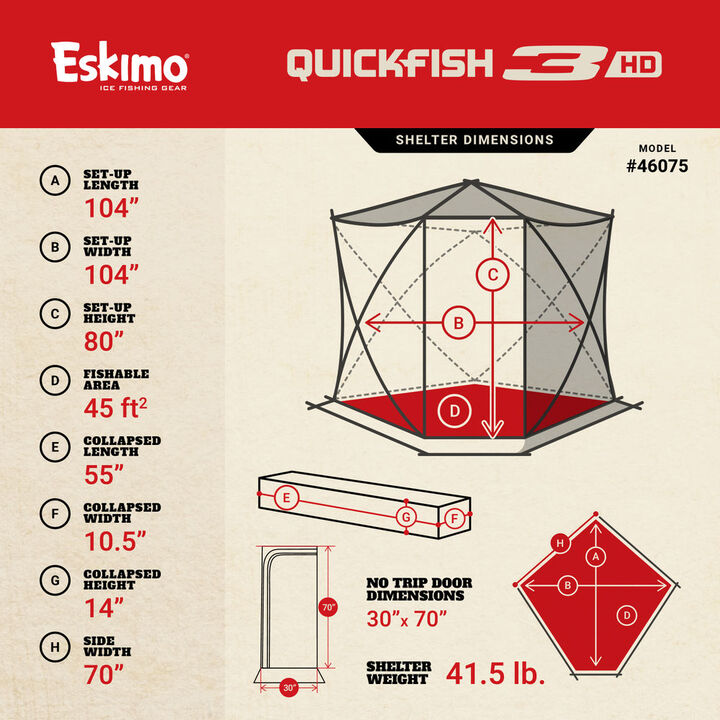 Eskimo QuickFish 3HD, Pop-Up Portable Shelter, No-Trip Door, Red/Black, Three Person, large image number 8