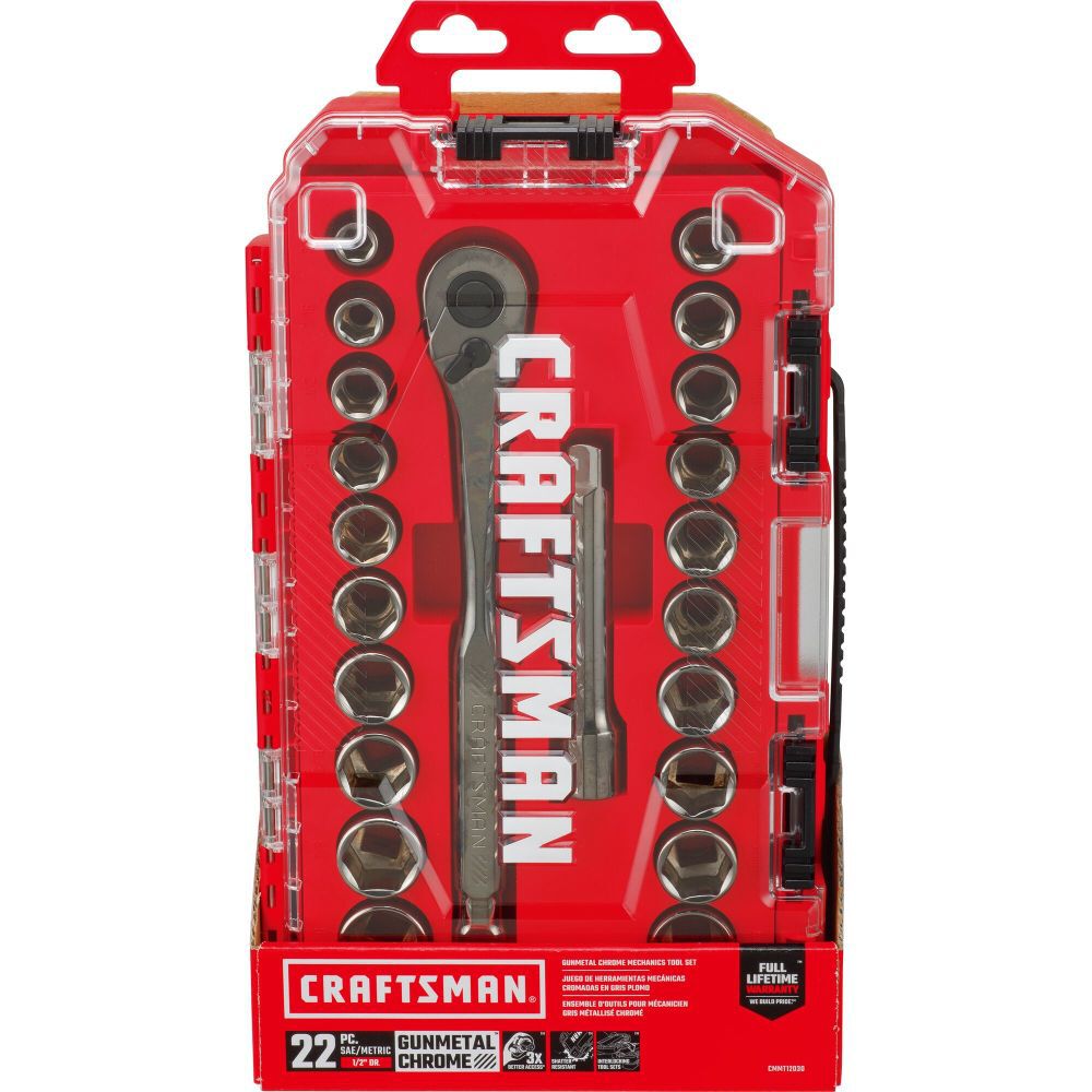 CRAFTSMAN Gunmetal Chrome 1/2-in Drive Mechanics Tool Set, 22pc, large image number 7