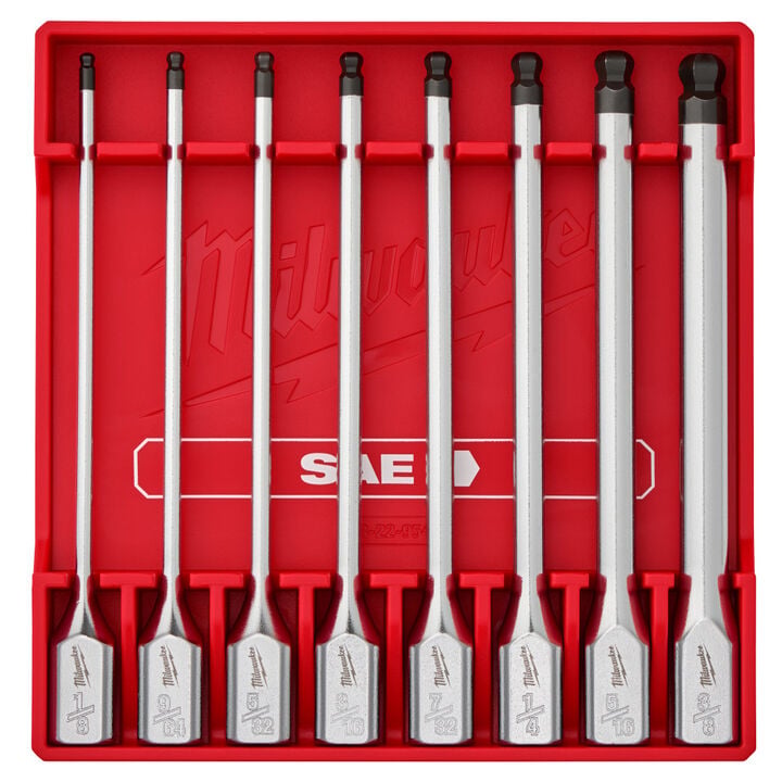 Milwaukee 3/8 Inch Drive Long Ball End Hex Bit Socket Set SAE 8 Pieces